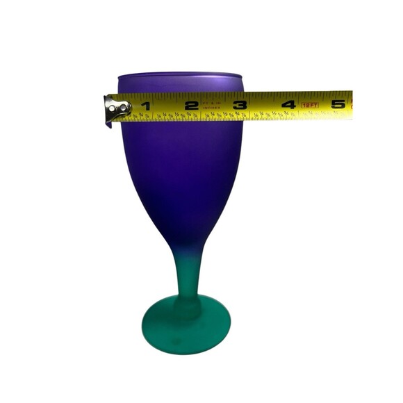 Wine Water Goblet Frosted Purple Green Hand Blown Glass Stemware Set Of 3 Mexico - Picture 8 of 14